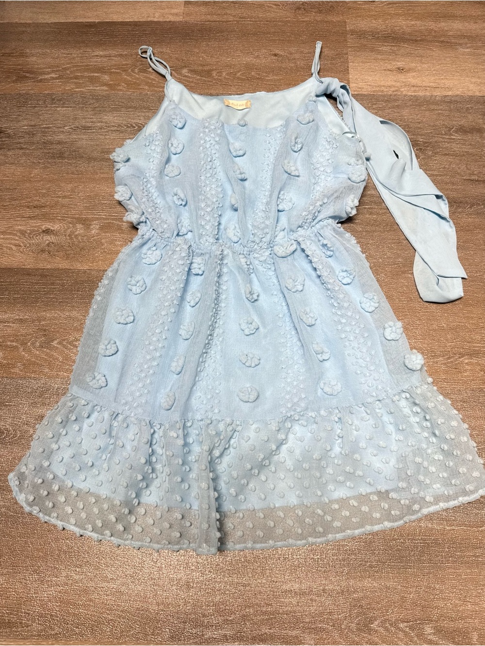 Altar'd State Baby Blue Textured Clip Dot Mini Dress L Matching Waist Tie Belt